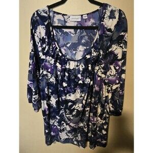 Avenue Drape Neck Floral Print Top Womens Plus Size 22/24 Stretchy Blouse